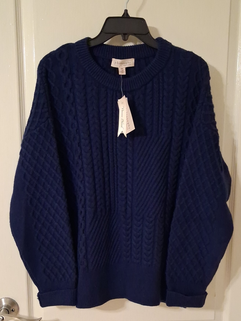 Philosophy Navy Cable Knit Pullover